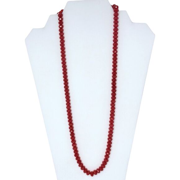 VTG Bold Icy Red Beaded Long Necklace 24-30” Adjustable Formal Lovecore Trendy - Picture 1 of 11